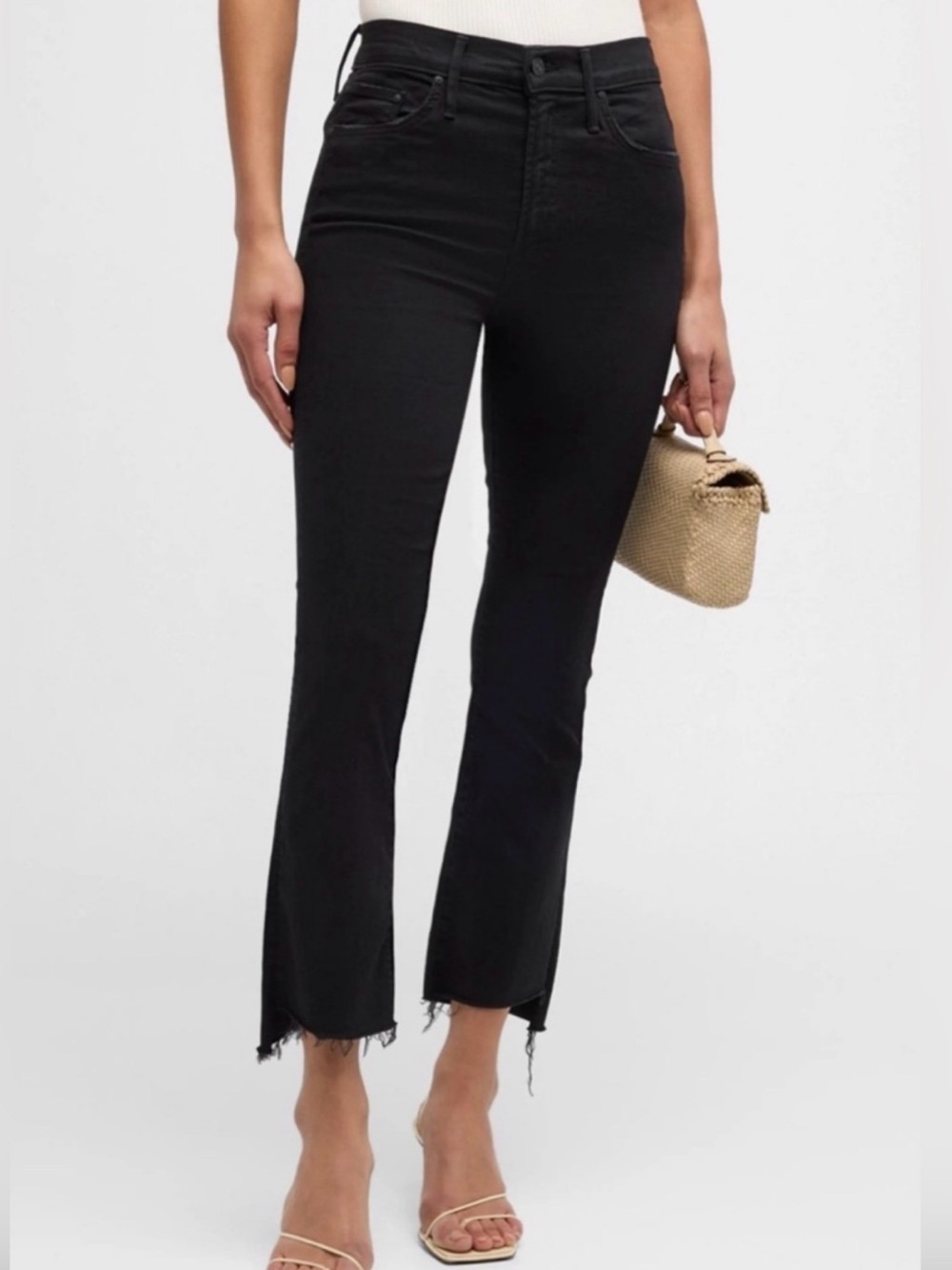 AYR The Shade Kick Flare Jeans 26 raw hem cropped black